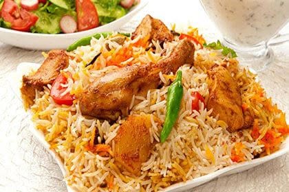 Chicken biryani with saffron basmati rice at Taste of India, Willowbrook IL